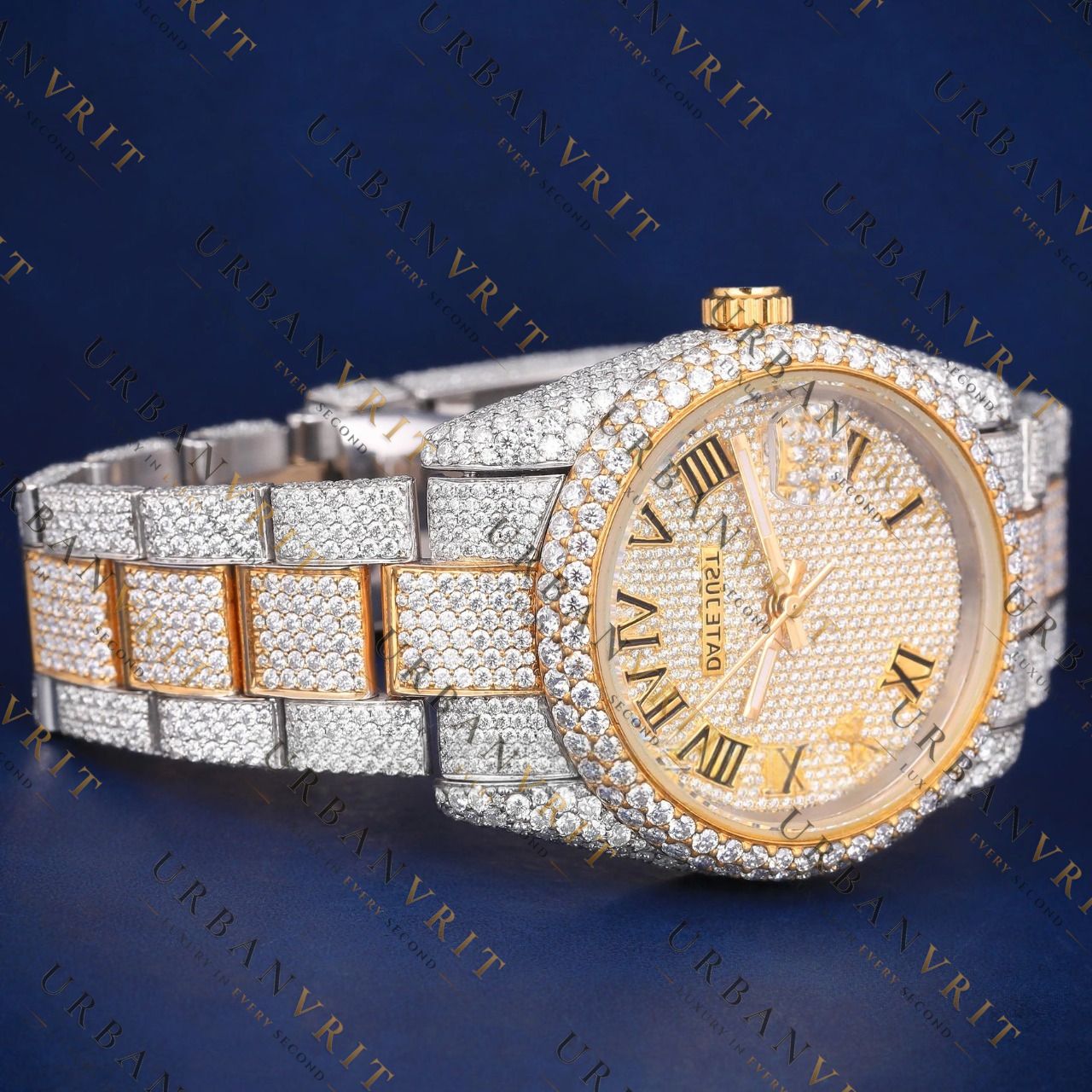 36MM Two Tone Date- Just VVS1 D Colour  Moissanite Watch