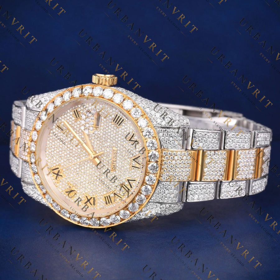 41 MM Yellow Gold Date just VVS1 D Colour  Moissanite Watch