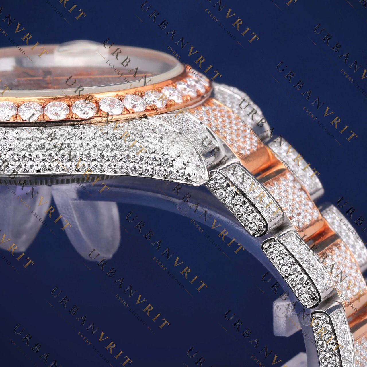 Rose Gold Date just VVS1 D Color  Moissanite Watch