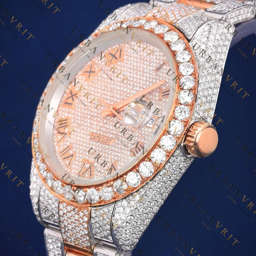 Rose Gold Date just VVS1 D Color  Moissanite Watch