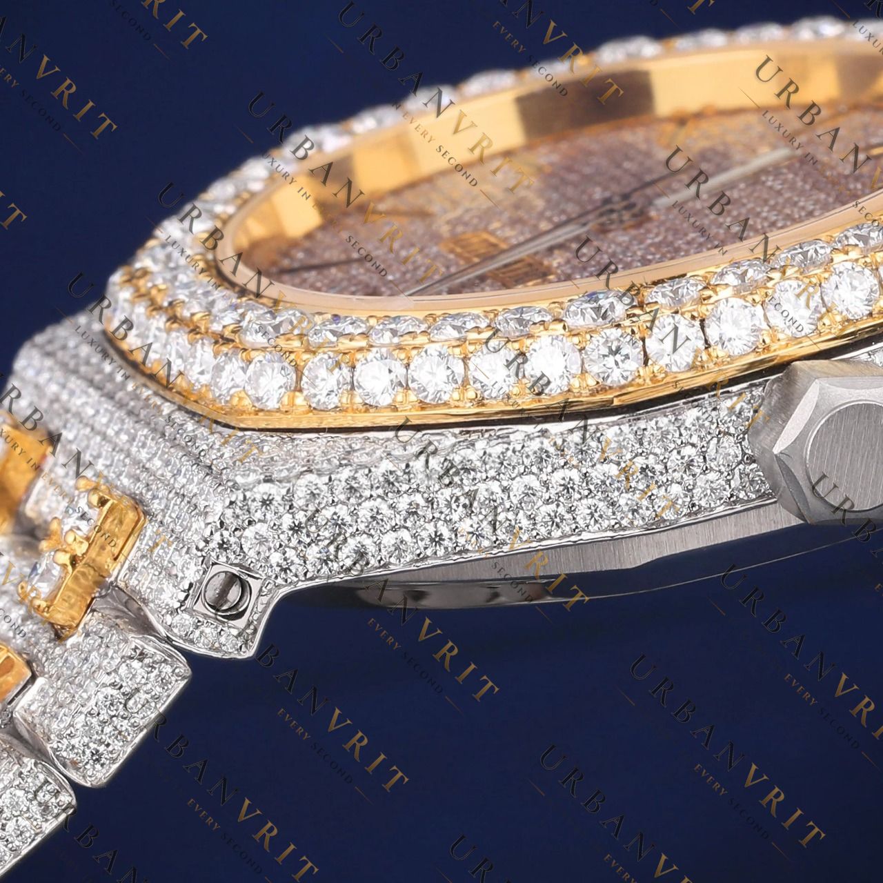 Gold Bezel  VVS1 D Color Moissanite Watch