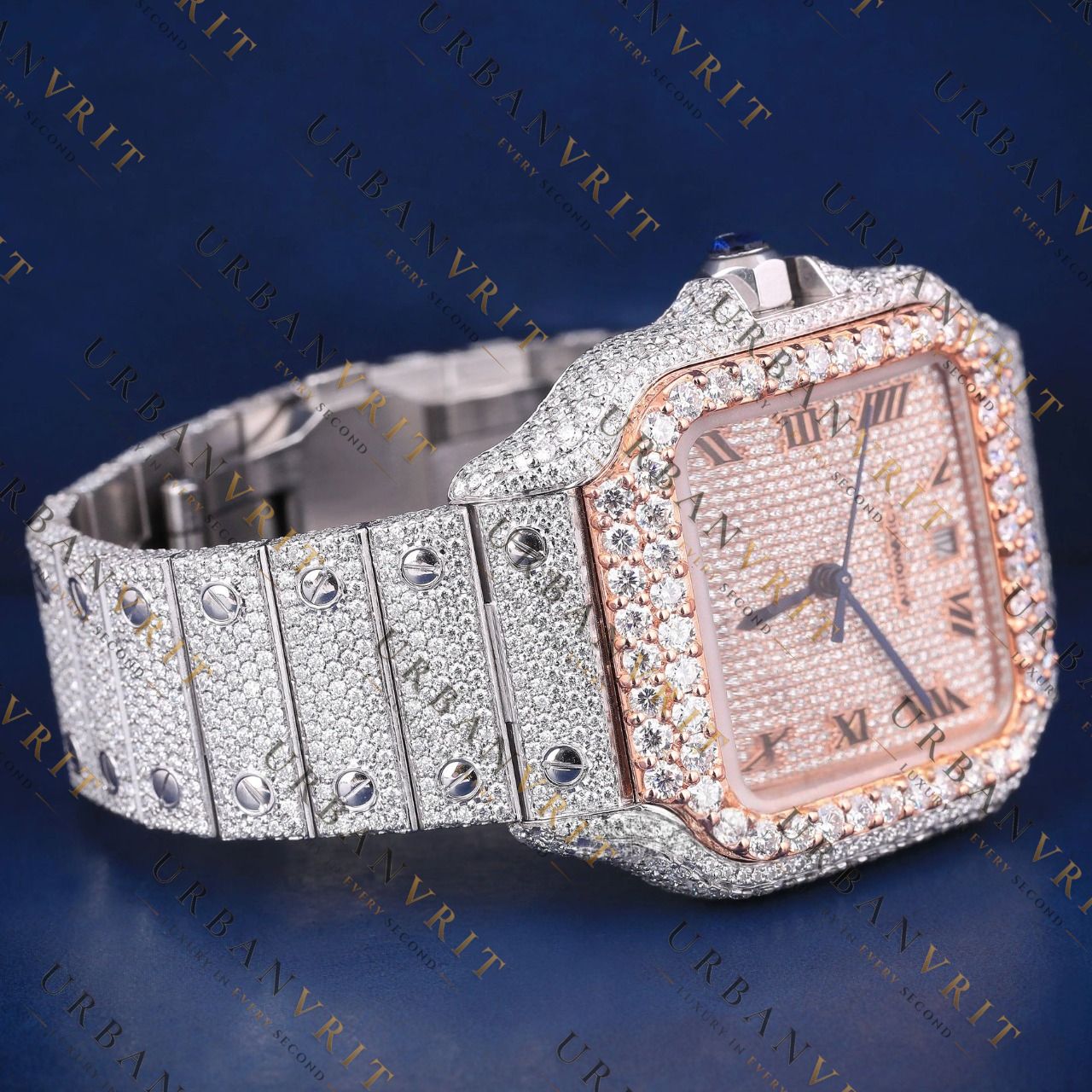 Rose Gold Square Moissanite VVS1 D Color Watch