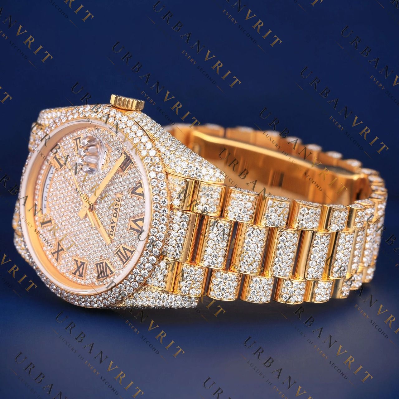 Gold Day-Date VVS1 D Color  Moissanite Watch