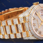Gold Day-Date VVS1 D Color  Moissanite Watch
