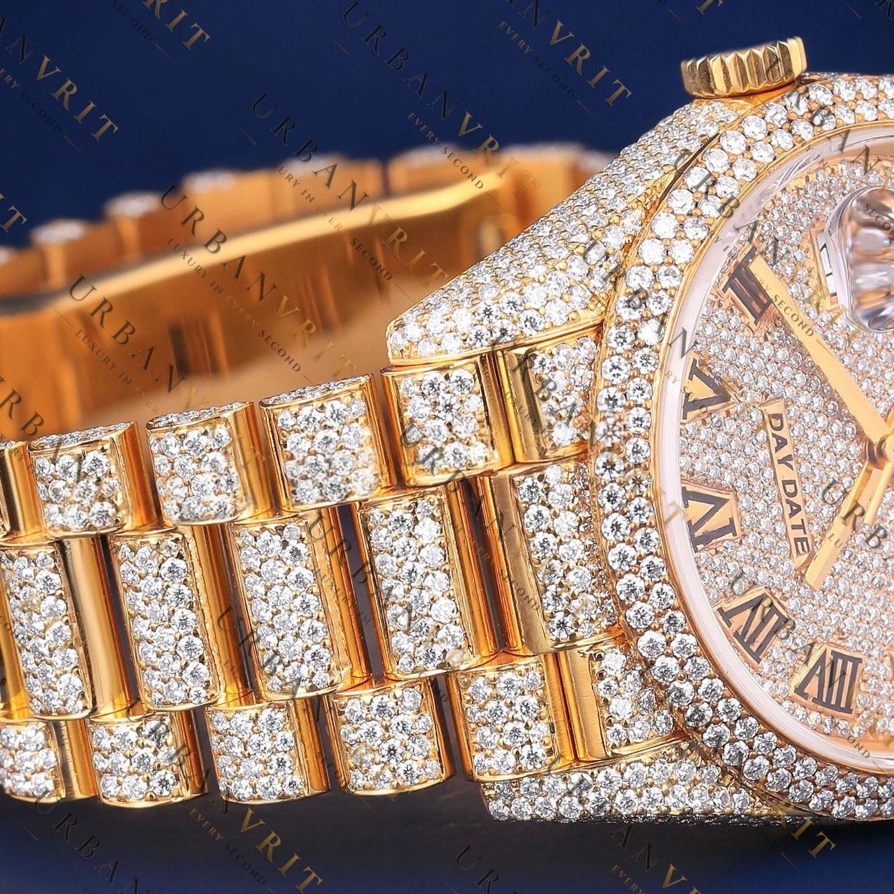 Gold Day-Date VVS1 D Color  Moissanite Watch
