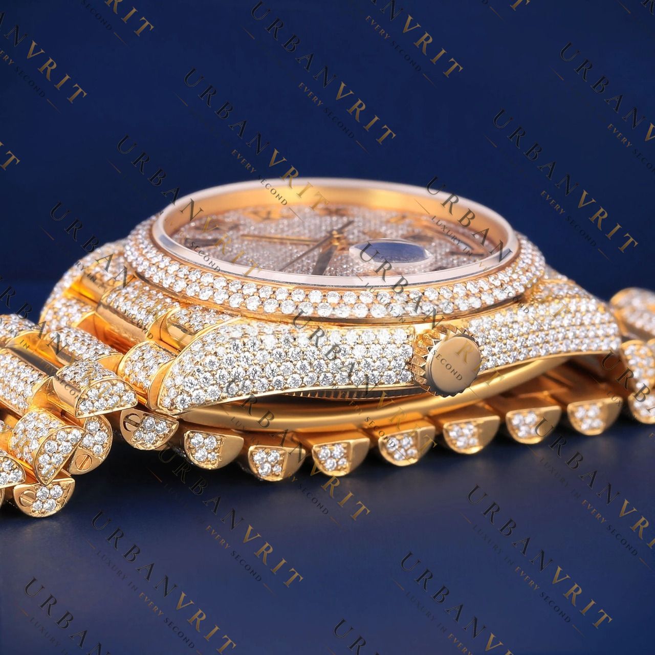 Gold Day-Date VVS1 D Color  Moissanite Watch