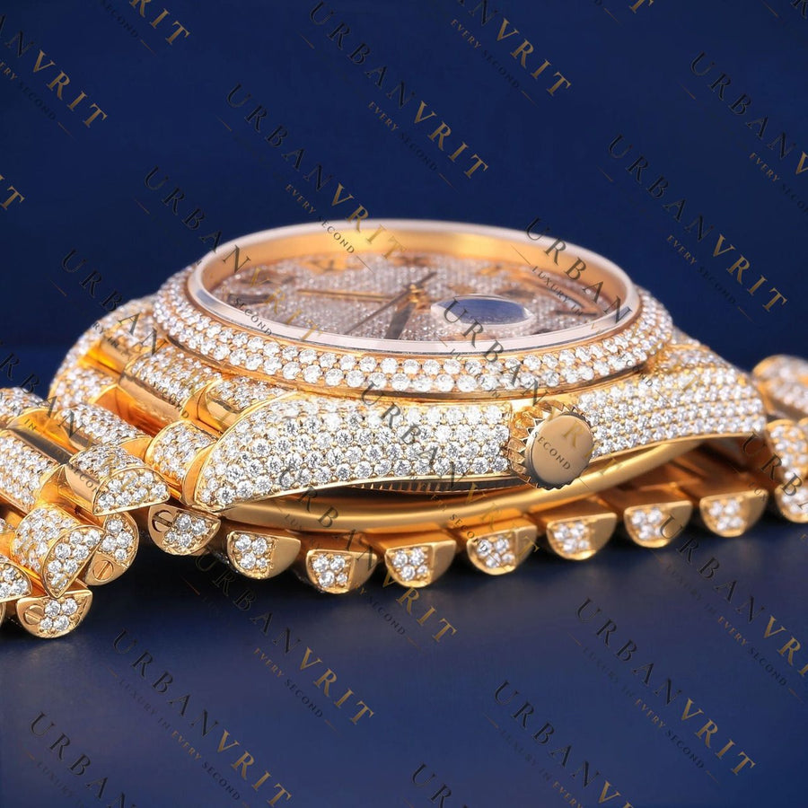 Gold Day-Date VVS1 D Color  Moissanite Watch