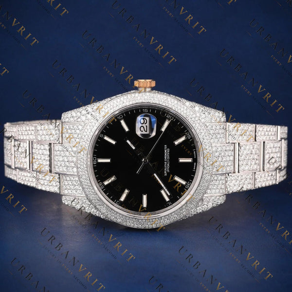 Black Dial Iced Out Moissanite Watch VVS1 D Color