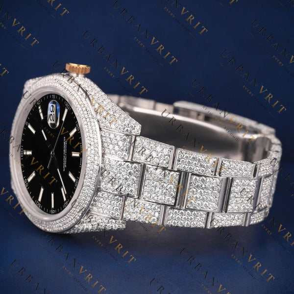 Black Dial Iced Out Moissanite Watch VVS1 D Color