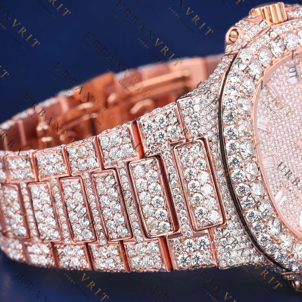 Rose Gold Baguette VVS1 D Color Moissanite Watch