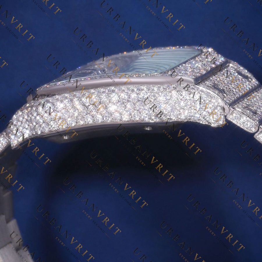 Fully Iced Square Roman Numeral VVS1 D Color Moissanite Watch