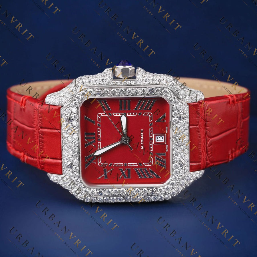 Red Dial Square VVS1 D Color Moissanite Watch