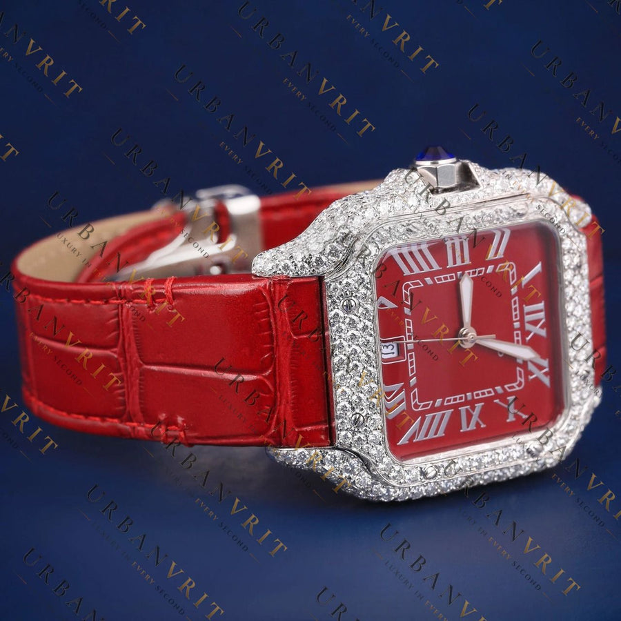 Red Dial Square VVS1 D Color Moissanite Watch