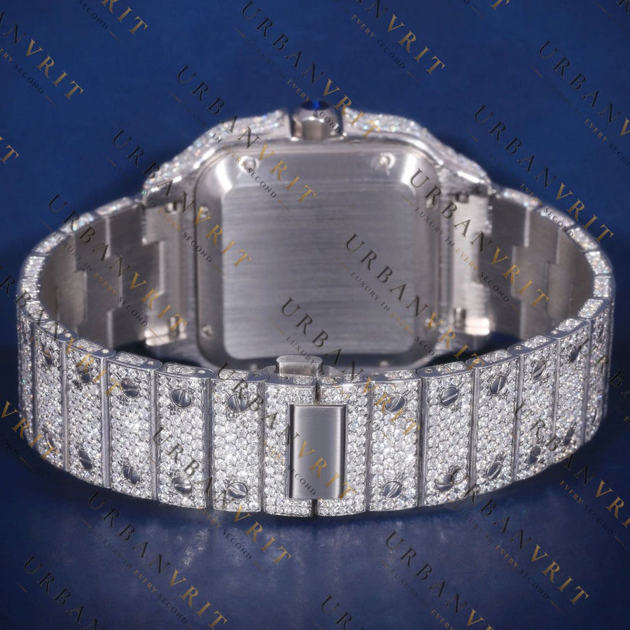 Fully Iced Square Roman Numeral VVS1 D Color Moissanite Watch