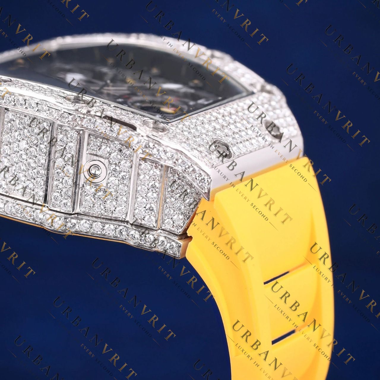 Yellow Strap Skeleton Moissanite Watch