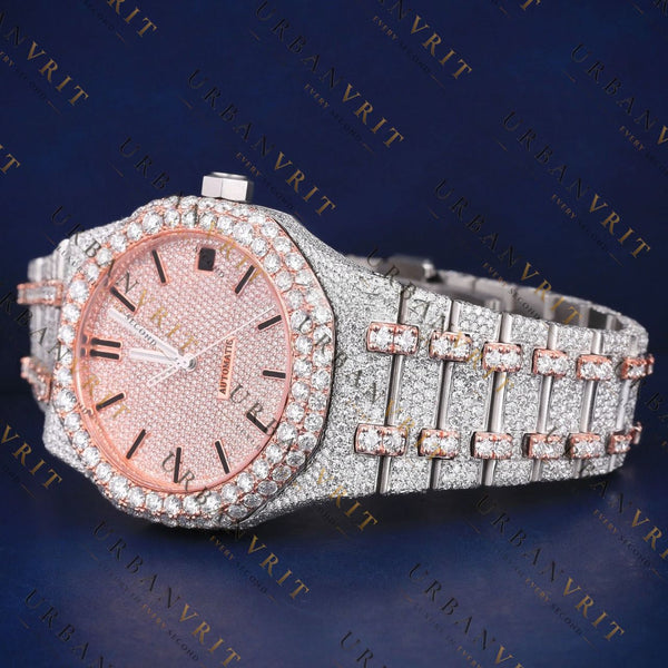 Rose Gold VVS1 D Color Moissanite Day-Date Watch