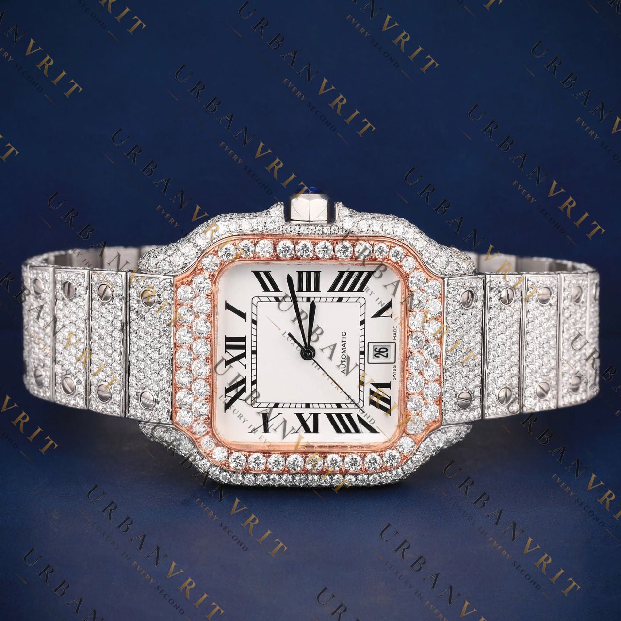 Rose Gold Santos VVS1 D Color Moissanite Watch