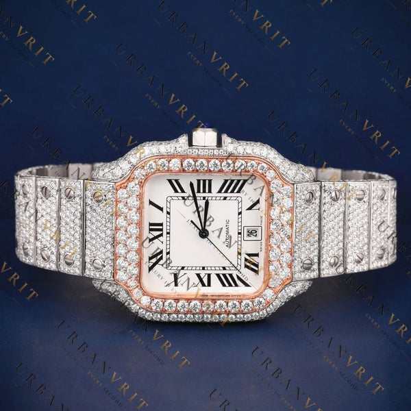 Rose Gold Santos VVS1 D Color Moissanite Watch