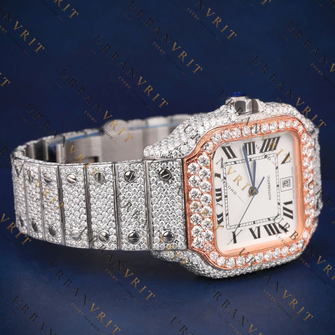 Rose Gold Santos VVS1 D Color Moissanite Watch