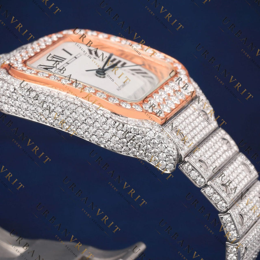 Rose Gold Santos VVS1 D Color Moissanite Watch