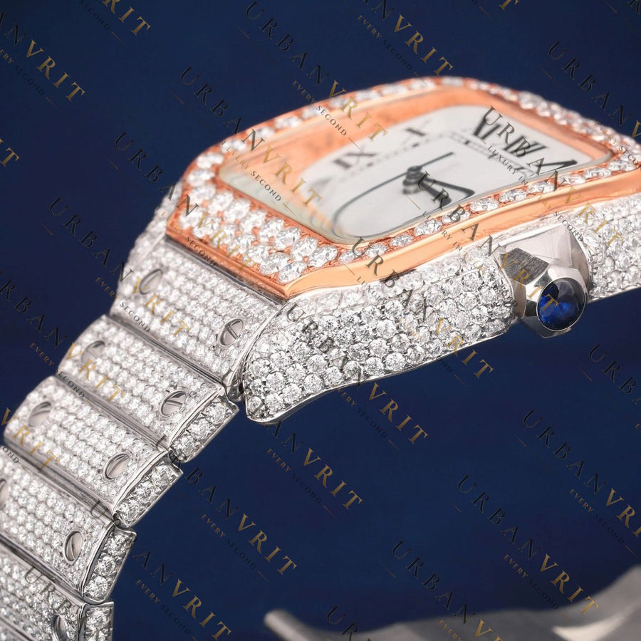 Rose Gold Santos VVS1 D Color Moissanite Watch