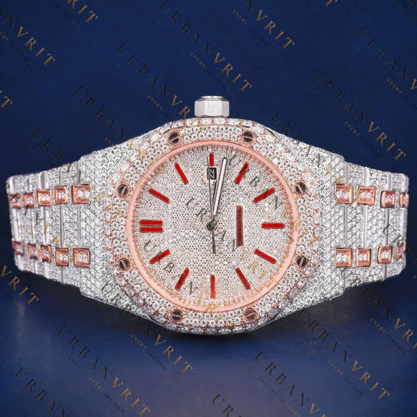 Rose Gold Red Dial VVS1 D Color Moissanite Watch