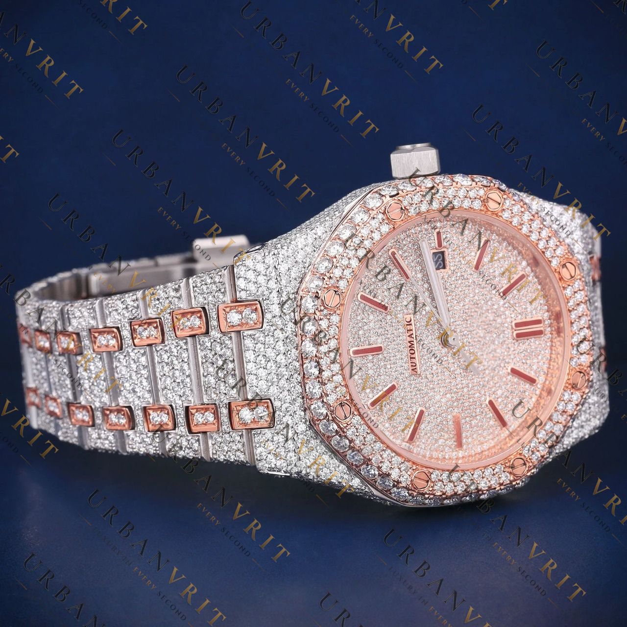 Rose Gold Red Dial VVS1 D Color Moissanite Watch