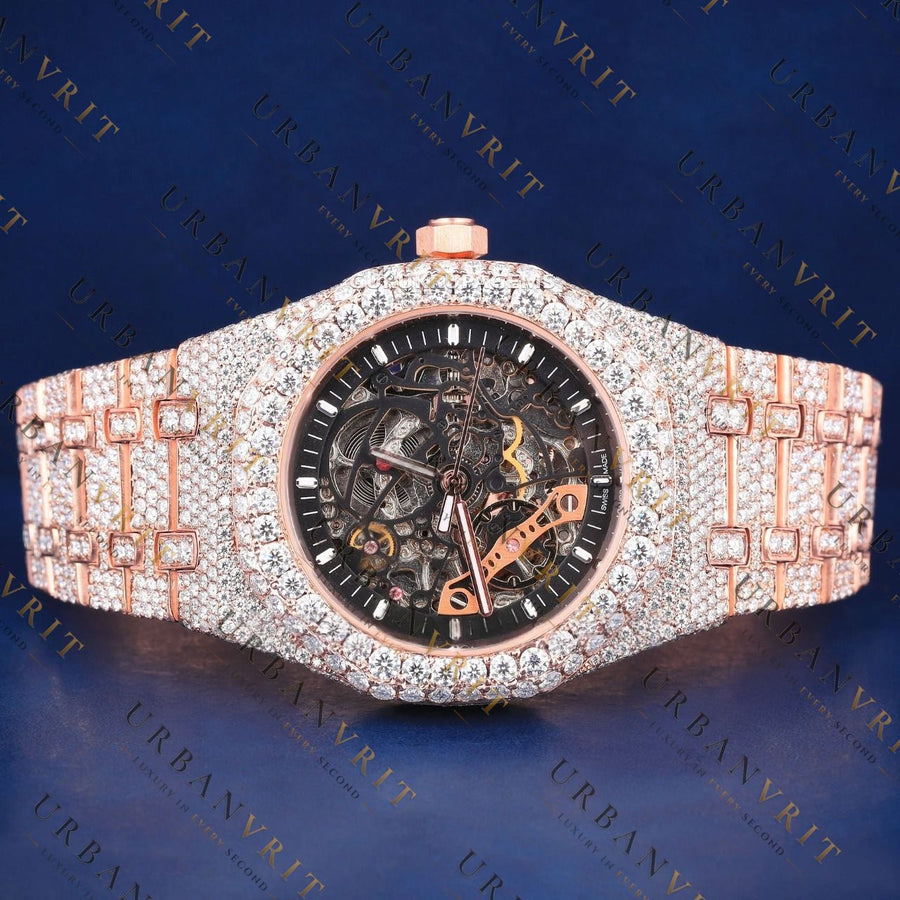 Rose Gold Skeleton VVS1 D Color Moissanite Watch