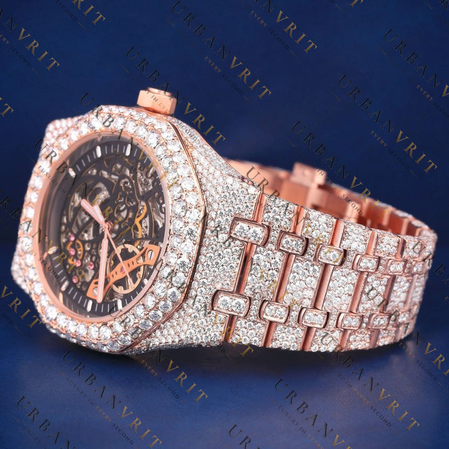 Rose Gold Skeleton VVS1 D Color Moissanite Watch