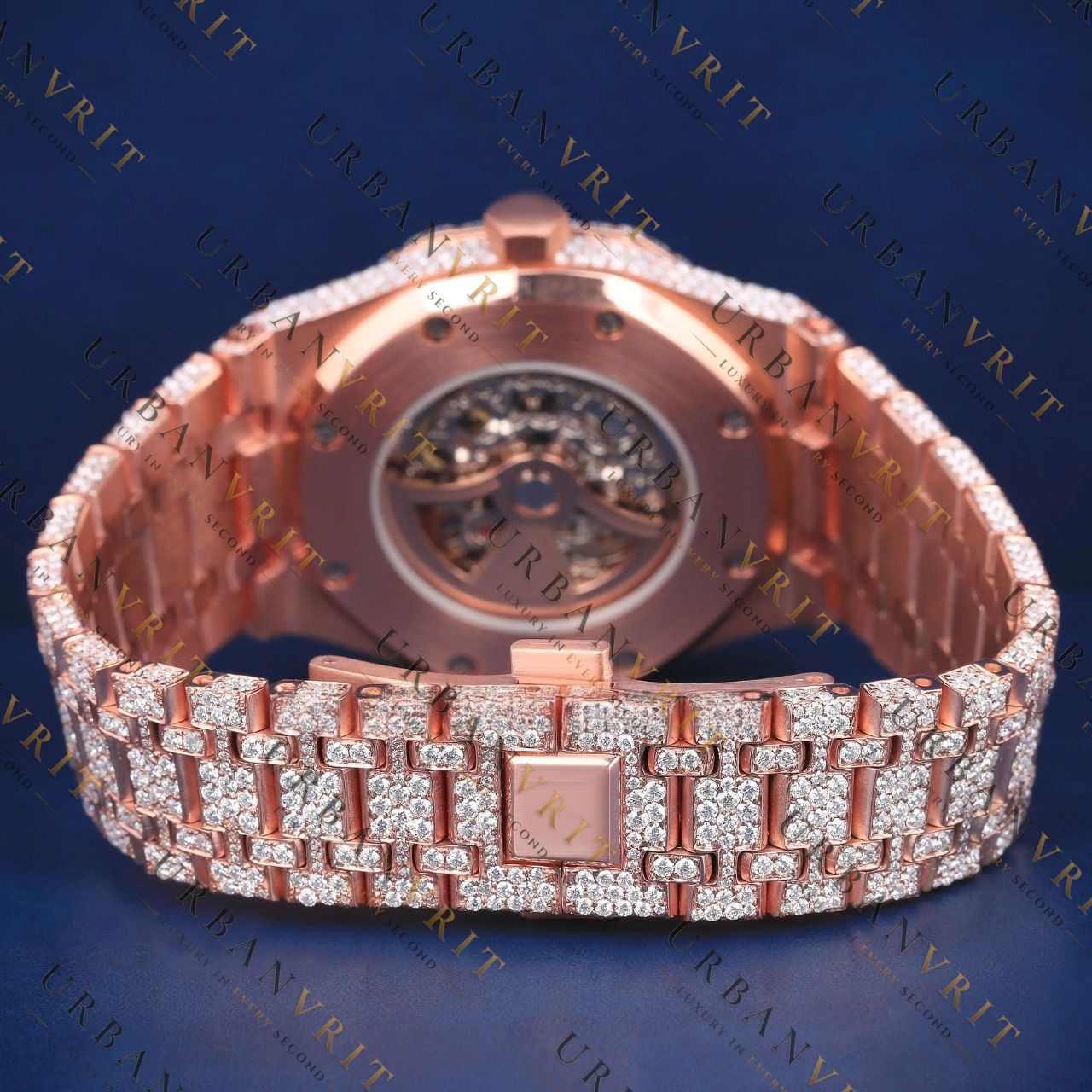 Rose Gold Skeleton VVS1 D Color Moissanite Watch