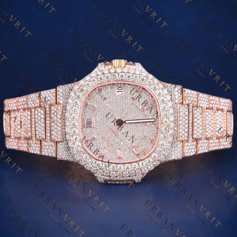 Rose Gold Baguette VVS1 D Color Moissanite Watch
