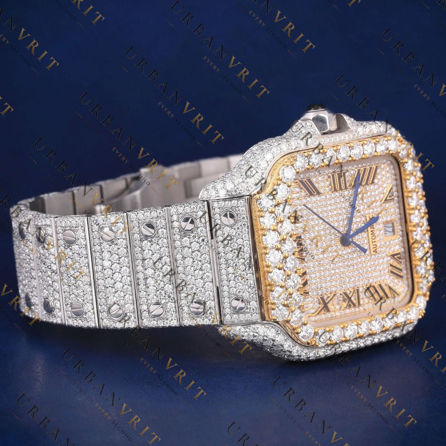 Luxury Two Tone Roman Numeral VVS1 D Color  Moissanite Watch