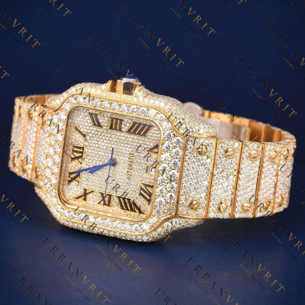 Luxury Gold Roman Dial VVS1 D Moissanite Watch
