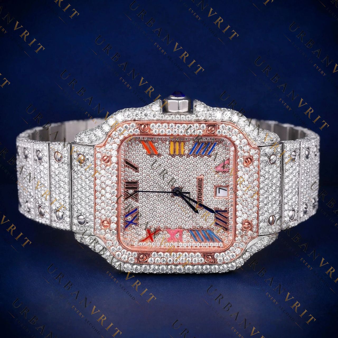 Rainbow Roman Numeral VVS1 D Color Moissanite Watch