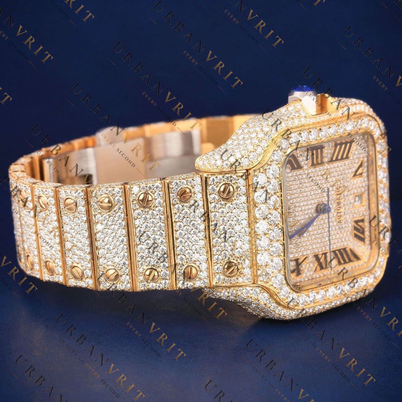 Luxury Gold Roman Dial VVS1 D Moissanite Watch