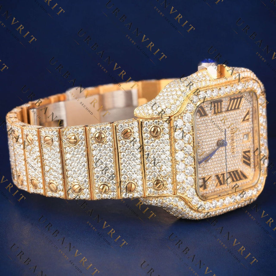 Luxury Gold Roman Dial VVS1 D Moissanite Watch