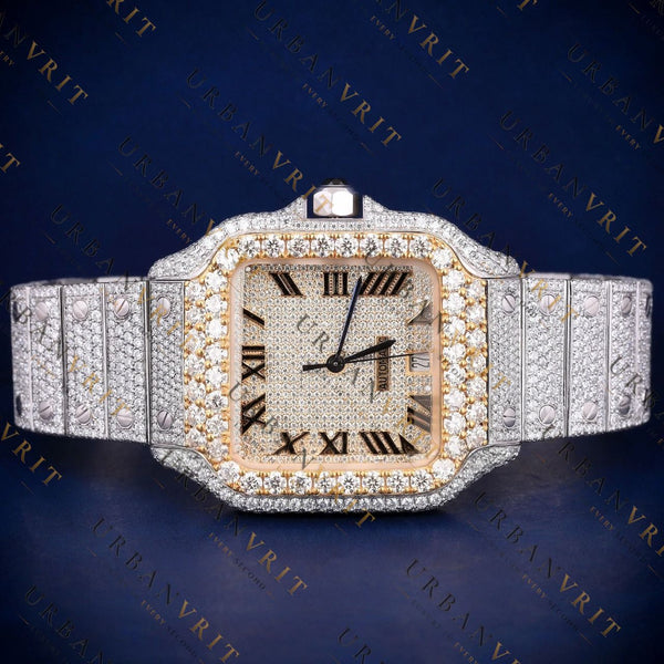 Luxury Two Tone Roman Numeral VVS1 D Color  Moissanite Watch