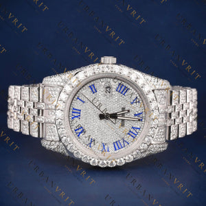 Blue Roman Numeral VVS1 D Color Moissanite Watch