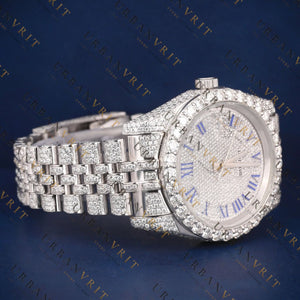 Blue Roman Numeral VVS1 D Color Moissanite Watch