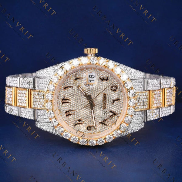 Two Tone Arabic Dial VVS1 D Color Moissanite Watch