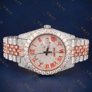 Rose Gold Roman VVS1 D Color Moissanite Watch