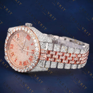 Rose Gold Roman VVS1 D Color Moissanite Watch