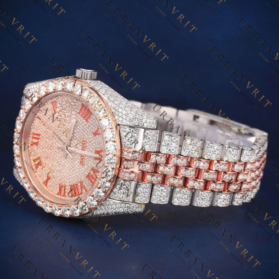 Rose Gold Roman VVS1 D Color Moissanite Watch