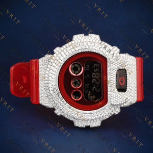 Red G-Shock DW-6900 VVS1 D Color Moissanite Watch