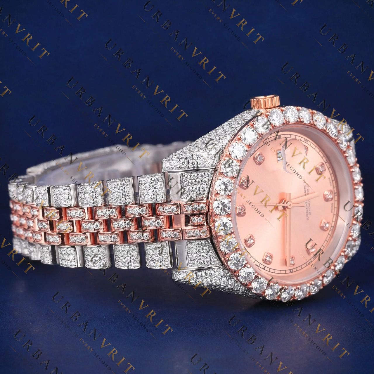 Rose Gold Dial VVS1 D Color Moissanite Watch