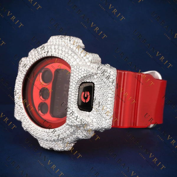 Red G-Shock DW-6900 VVS1 D Color Moissanite Watch
