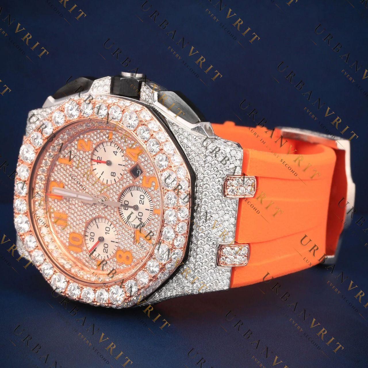Rose Gold Chronograph VVS1 D Color Moissanite Watch