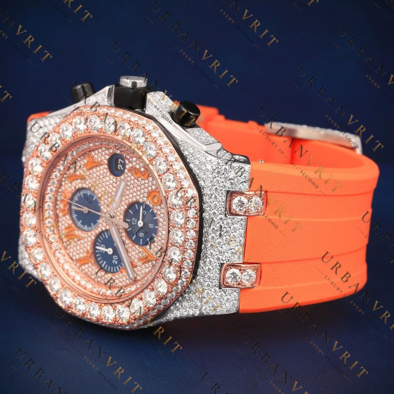 Orange Chronograph VVS1 D Color Moissanite Watch