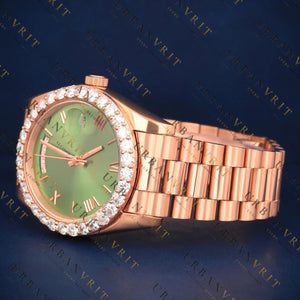 Rose Gold Green Dial Iced-out Bezel VVS1 D Color Moissanite Watch