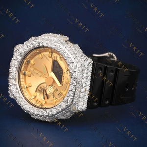 Gold Dial G-Shock VVS1 D Color Moissanite Watch
